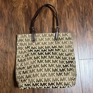 MK CANVAS LEATHER TRIM TOTE BAG